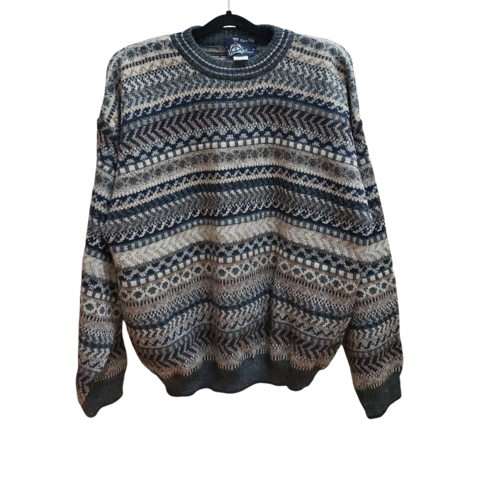 Bresci Sweater Mens Size L Blue Nortic Wool Alpaca Italy Winter